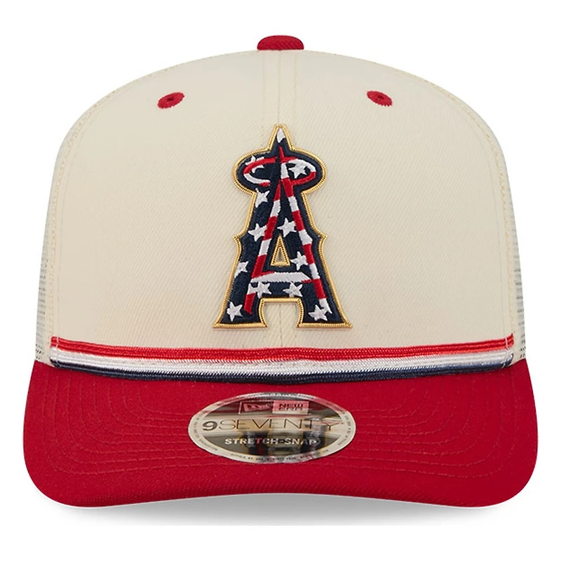 Los Angeles Angels 2026 Fourth of July USA 250 Patch New Era 9SEVENTY Trucker Adjustable Snapback Hat