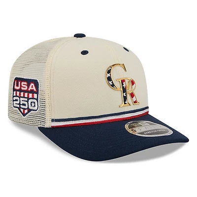 Colorado Rockies 2026 Fourth of July USA 250 Patch New Era 9SEVENTY Trucker Adjustable Snapback Hat