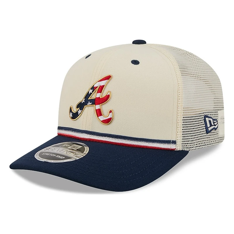 Atlanta Braves 2026 Fourth of July USA 250 Patch New Era 9SEVENTY Trucker Adjustable Snapback Hat