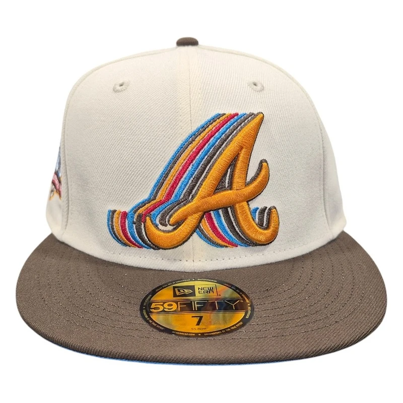 Atlanta Braves Brown Two Tone Shadow Logo 150th Anniversary Patch Blue UV New Era 59FIFTY Fitted Hat