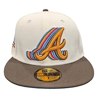 Atlanta Braves Brown Two Tone Shadow Logo 150th Anniversary Patch Blue UV New Era 59FIFTY Fitted Hat
