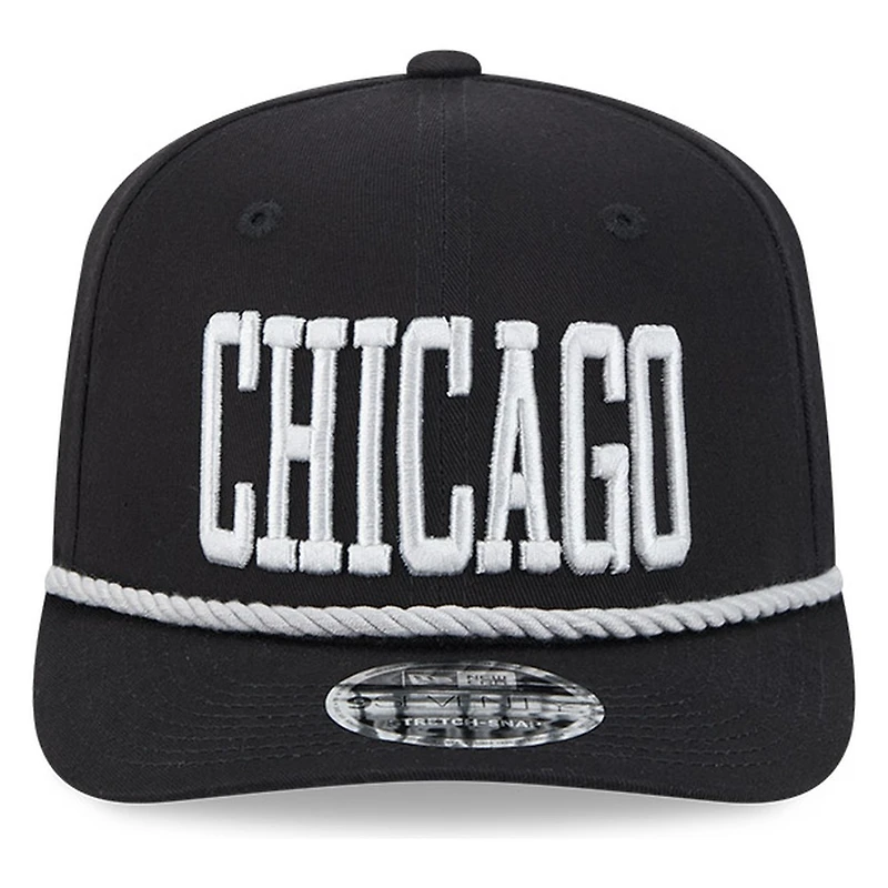 Chicago White Sox Black Wordmark Roper 9SEVENTY Snapback Hat