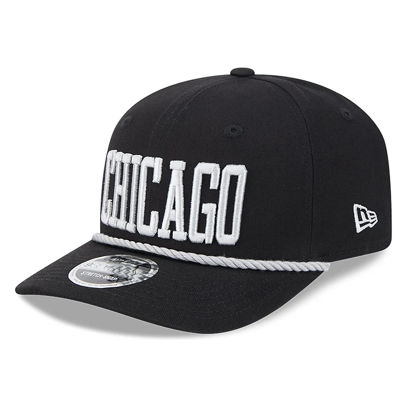 Chicago White Sox Black Wordmark Roper 9SEVENTY Snapback Hat