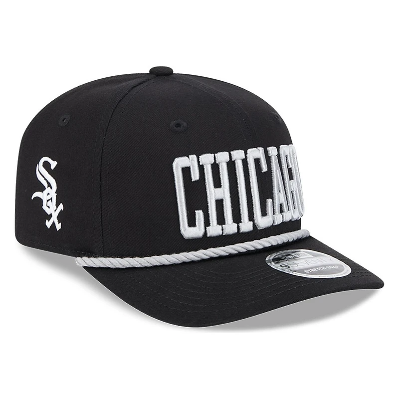 Chicago White Sox Black Wordmark Roper 9SEVENTY Snapback Hat