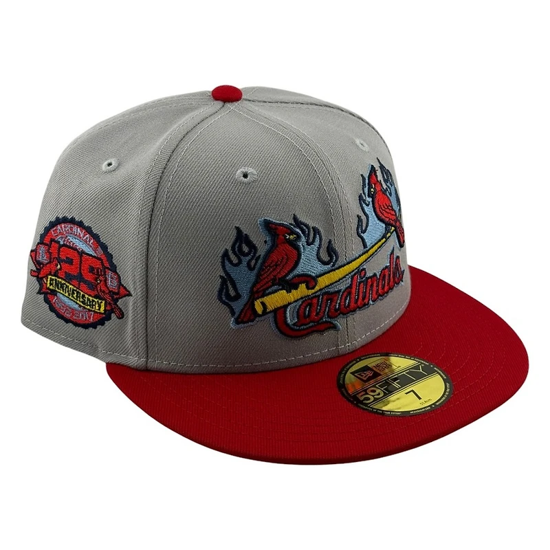 St. Louis Cardinals Grey and Red Flaming Birds 125th Anniversary Patch New Era 59FIFTY Fitted Hat