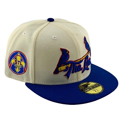 St. Louis Cardinals Cream Royal Blue Fleur-de-lis Patch New Era 59FIFTY Fitted Hat