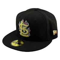 St. Louis Cardinals Black STL Logo with Red Flames Busch Stadium Patch New Era 59FIFTY Fitted Hat