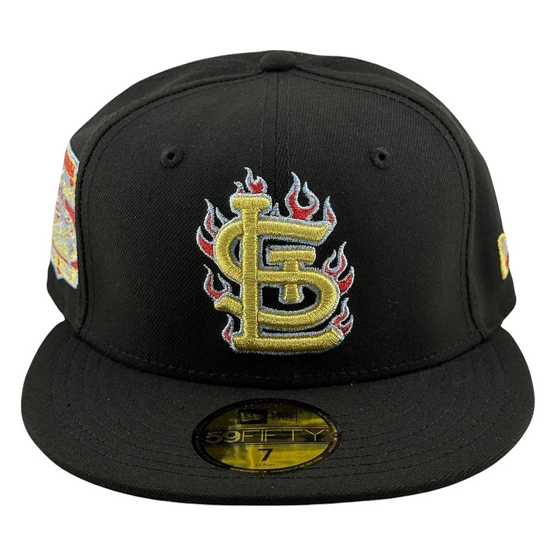 St. Louis Cardinals Black STL Logo with Red Flames Busch Stadium Patch New Era 59FIFTY Fitted Hat