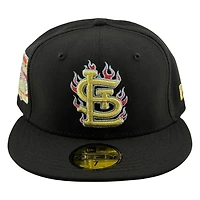 St. Louis Cardinals Black STL Logo with Red Flames Busch Stadium Patch New Era 59FIFTY Fitted Hat
