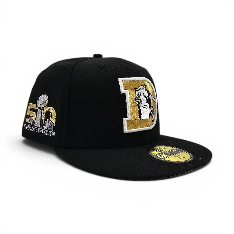 Denver Broncos Black Leon the Lab Superbowl 50 Patch Grey UV New Era 59FIFTY Fitted Hat