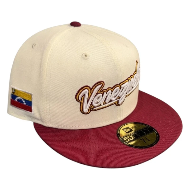 Venezuela Chrome and Maroon Flag Patch Trophy Batterman New Era 59FIFTY Fitted Hat