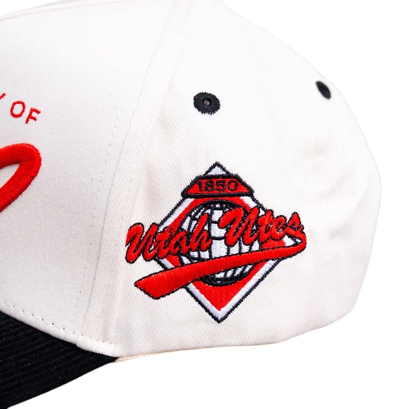 Utah Utes Cream and Red Flipped Script Woodn Grail Snapback Hat
