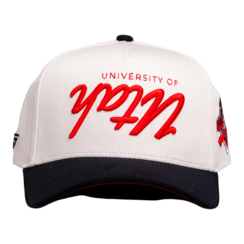 Utah Utes Cream and Red Flipped Script Woodn Grail Snapback Hat