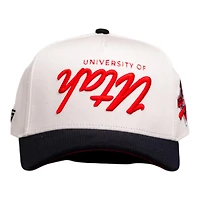 Utah Utes Cream and Red Flipped Script Woodn Grail Snapback Hat