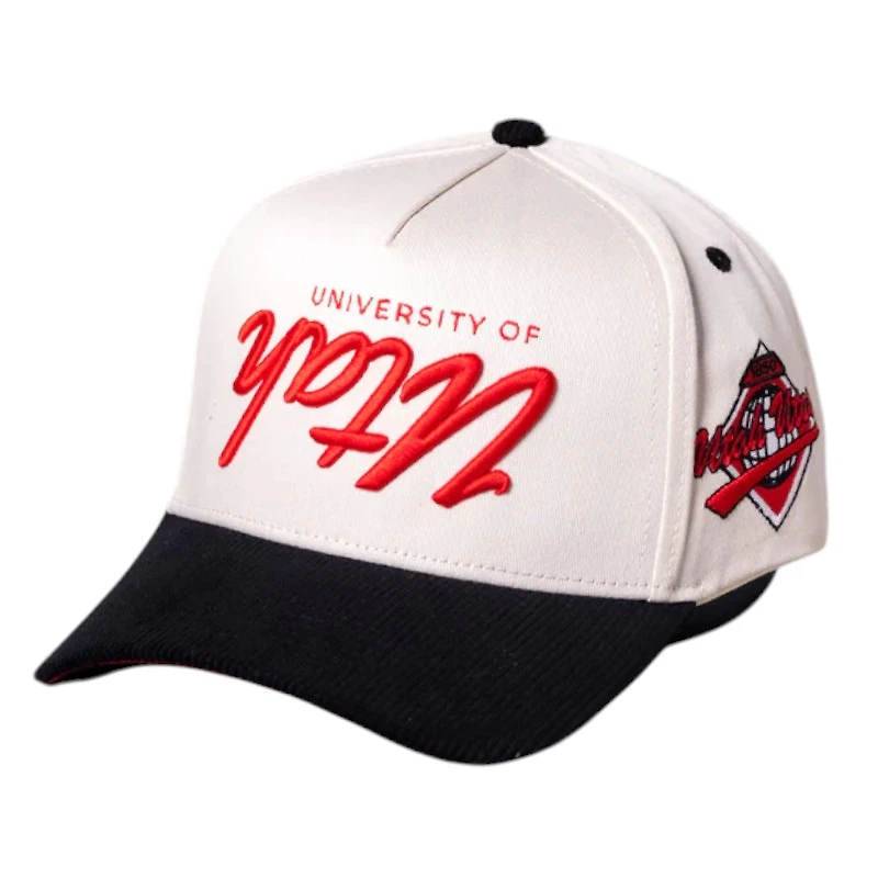 Utah Utes Cream and Red Flipped Script Woodn Grail Snapback Hat