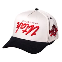 Utah Utes Cream and Red Flipped Script Woodn Grail Snapback Hat