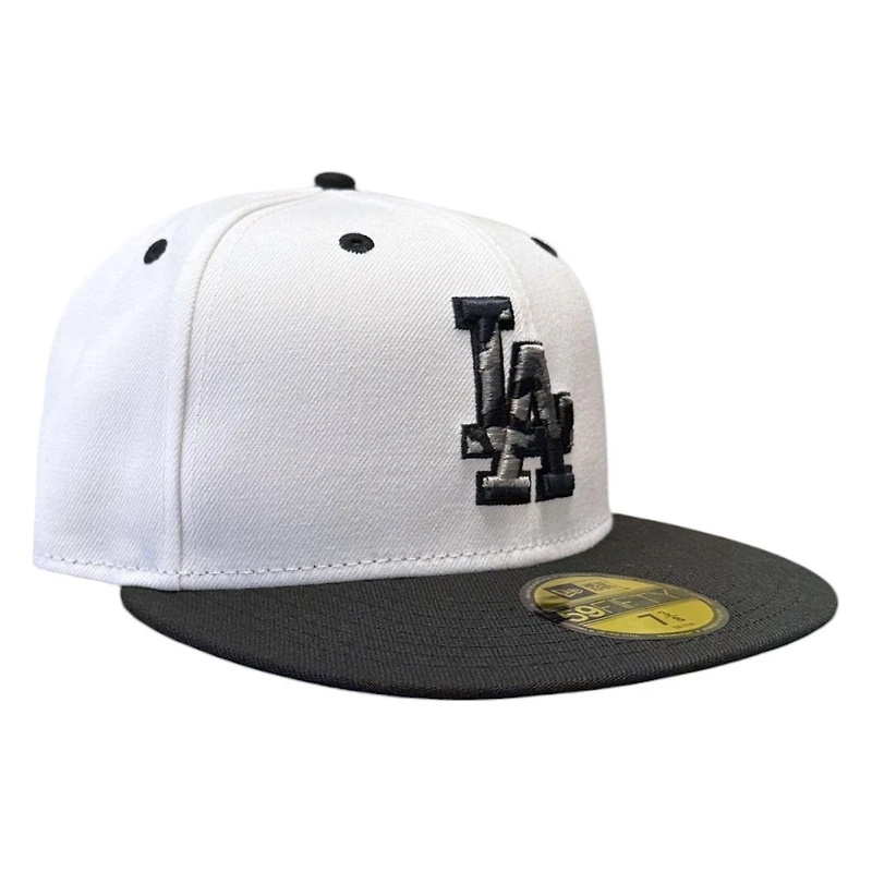 Los Angeles Dodgers Optic White and Black Camo Logo New Era 59FIFTY Fitted Hat