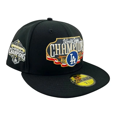 Los Angeles Dodgers Black "Night Series" Locker Room 2025 WS Champions Patch UV New Era 59FIFTY Fitted Hat