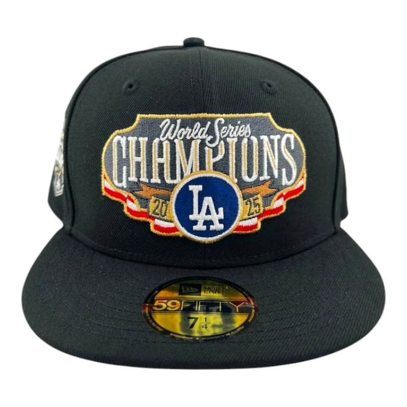 Los Angeles Dodgers Black "Night Series" Locker Room 2025 WS Champions Patch UV New Era 59FIFTY Fitted Hat
