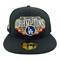 Los Angeles Dodgers Black "Night Series" Locker Room 2025 WS Champions Patch UV New Era 59FIFTY Fitted Hat
