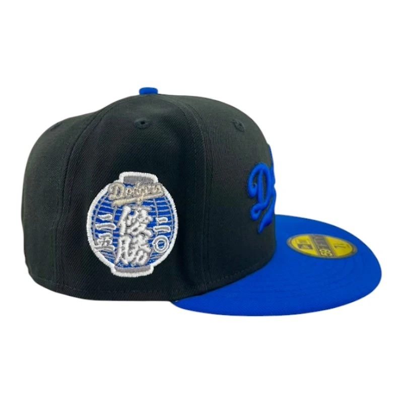 Los Angeles Dodgers Black and Royal Script Lantern Patch Gray UV New Era 59FIFTY Fitted Hat