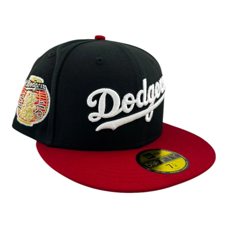 Los Angeles Dodgers Black and Red Script Lantern Patch Gray UV New Era 59FIFTY Fitted Hat