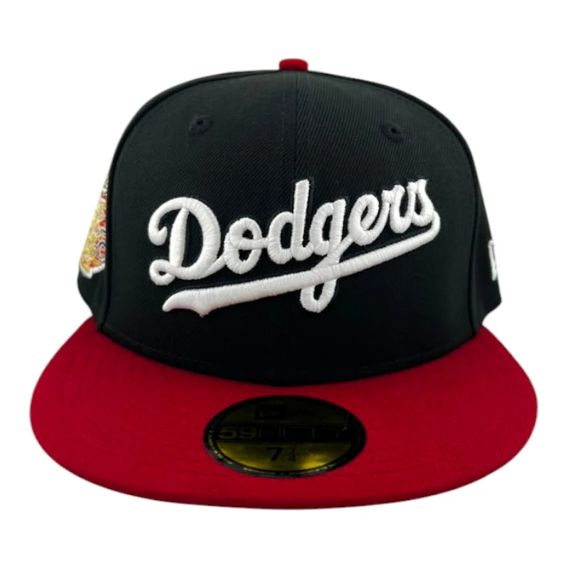 Los Angeles Dodgers Black and Red Script Lantern Patch Gray UV New Era 59FIFTY Fitted Hat