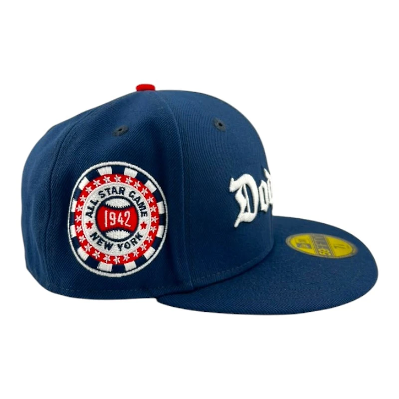 Los Angeles Dodgers Blue Oceanside Old English 1942 ASG Patch Realtree UV New Era 59FIFTY Fitted Hat