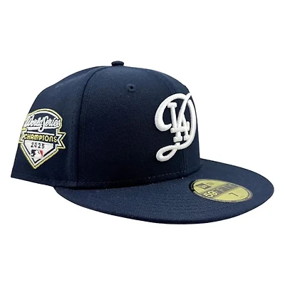 Los Angeles Dodgers Oceanblue City Connect Logo 2025 World Series Champions Patch Grey UV New Era 59FIFTY Fitted Hat