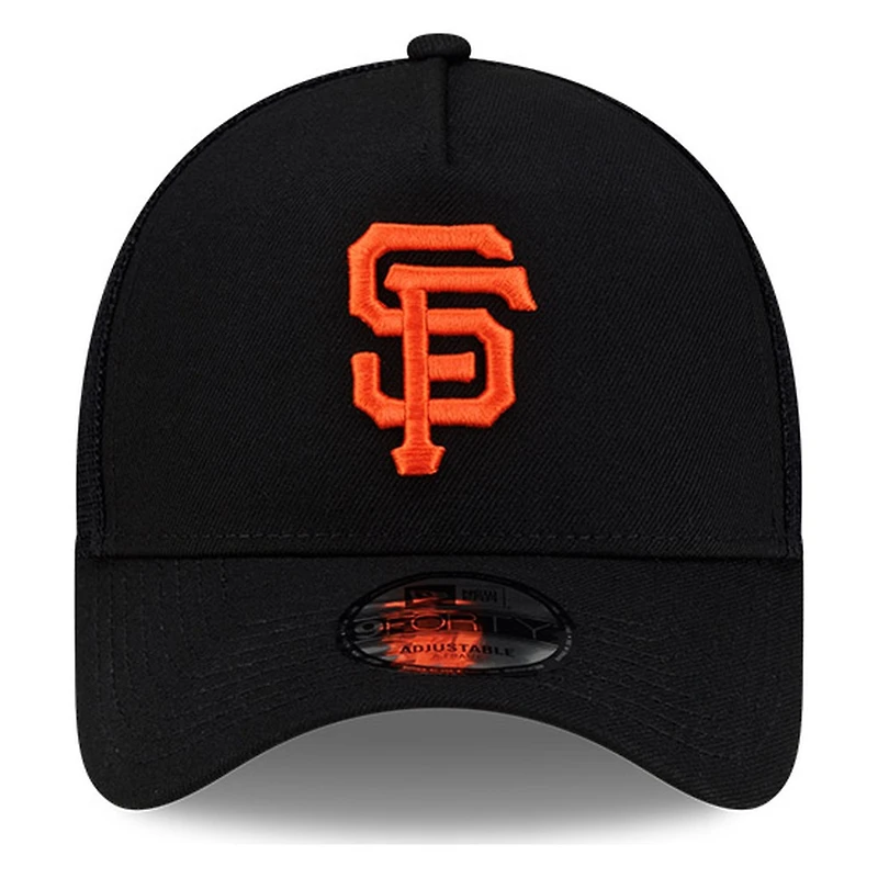 San Francisco Giants Black and Orange Trucker City Script New Era 9FORTY A-Frame Snapback Hat