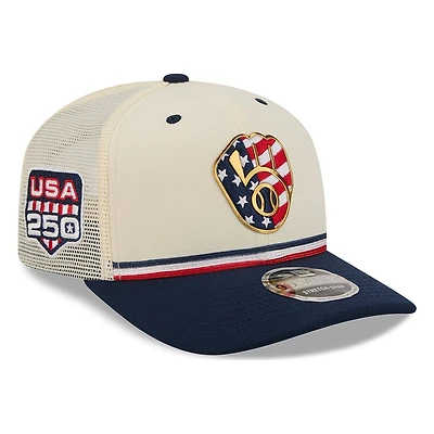 Milwaukee Brewers 2026 Fourth of July USA 250 Patch New Era 9SEVENTY Trucker Adjustable Snapback Hat