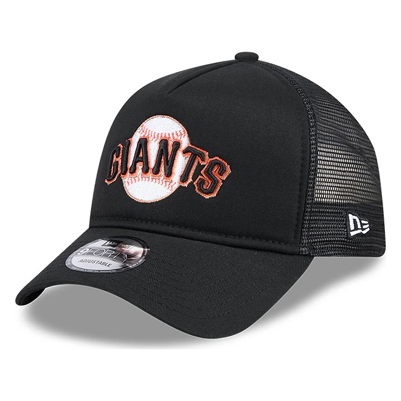 San Francisco Giants Black Shooting Ball Logo New Era 9FORTY A-Frame Trucker Adjustable Hat