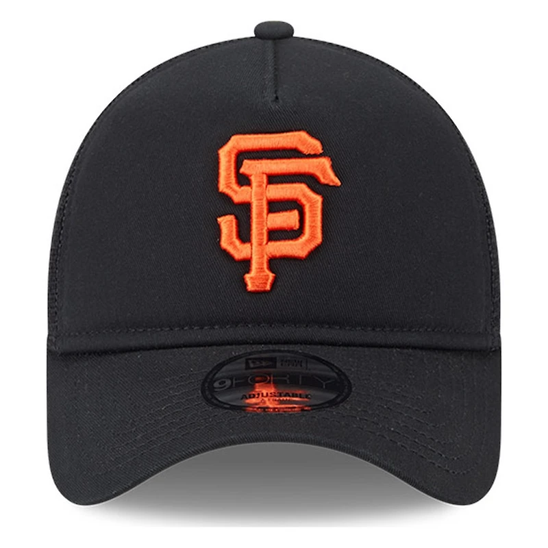 San Francisco Giants Black SF Logo New Era 9FORTY A-Frame Trucker Adjustable Hat