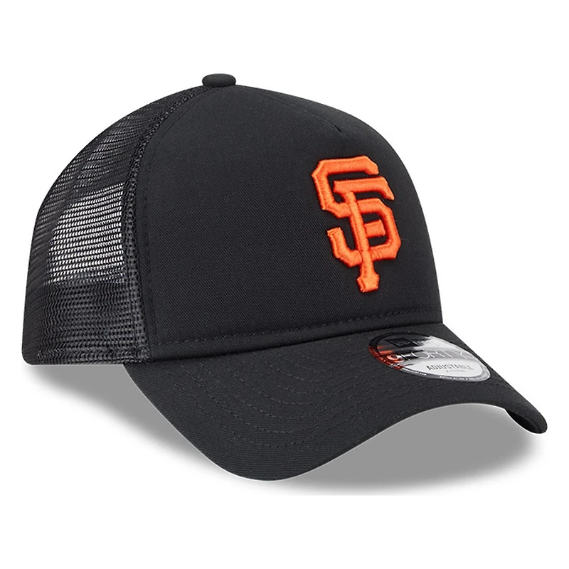San Francisco Giants Black SF Logo New Era 9FORTY A-Frame Trucker Adjustable Hat