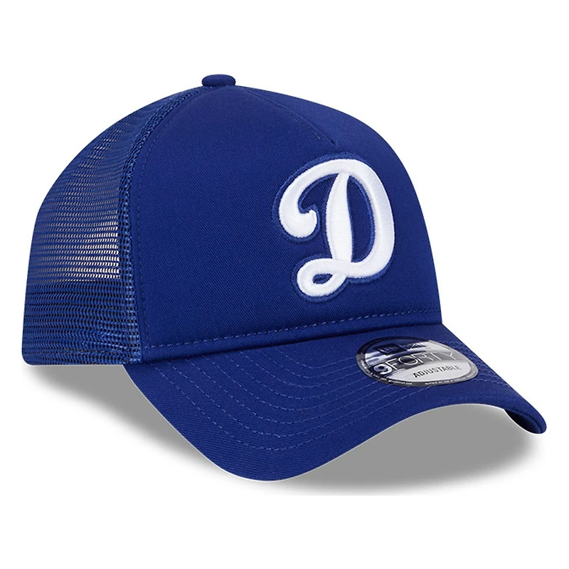 Los Angeles Dodgers Royal Blue Cursive D New Era 9FORTY A-Frame Trucker Adjustable Hat