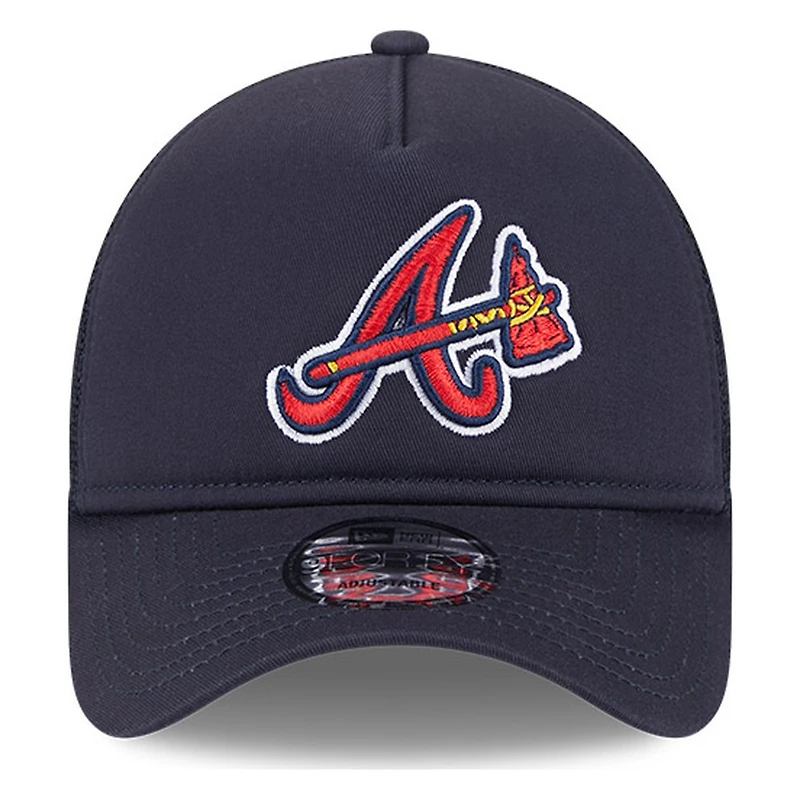 Atlanta Braves Navy New Era 9FORTY A-Frame Trucker Adjustable Hat