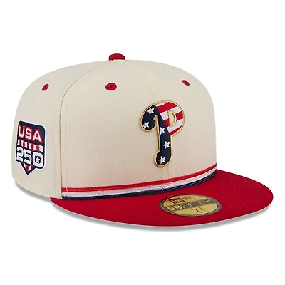Philadelphia Phillies 2026 Fourth of July USA 250 Patch New Era 59FIFTY Fitted Hat