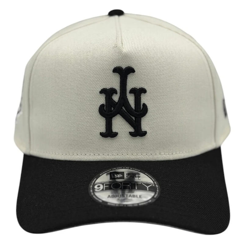 New York Mets Chrome and Black Upside Down Logo New Era 9FORTY A-Frame Adjustable Hat