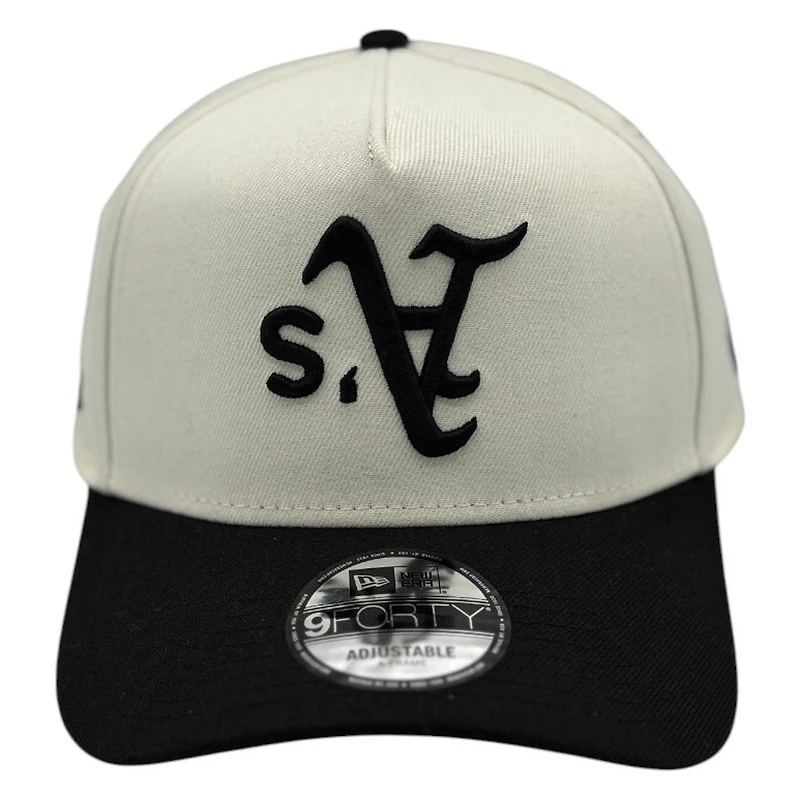 Oakland Athletics Chrome and Black Upside Down Logo New Era 9FORTY A-Frame Adjustable Hat