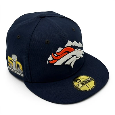 Denver Broncos Oceanside Blue Leon the Lab Superbowl 50 Patch Grey UV New Era 59FIFTY Fitted Hat