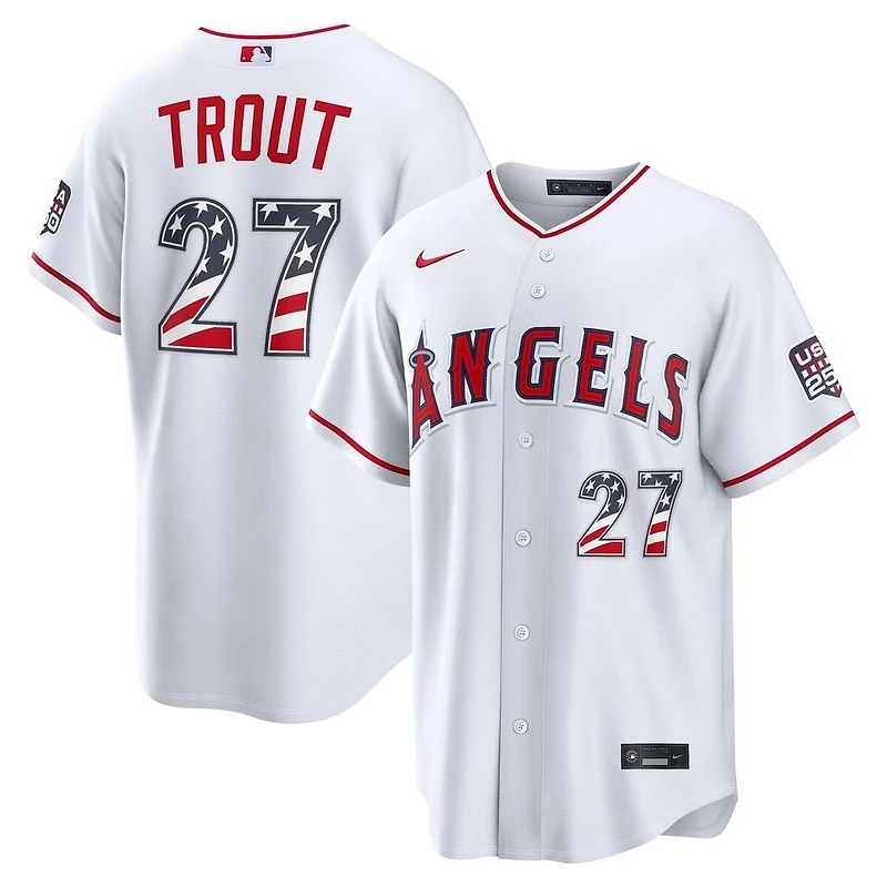 Los Angeles Angels Mike Trout White 2026 USA 250 Fourth of July Home Nike Stadium Player Jersey