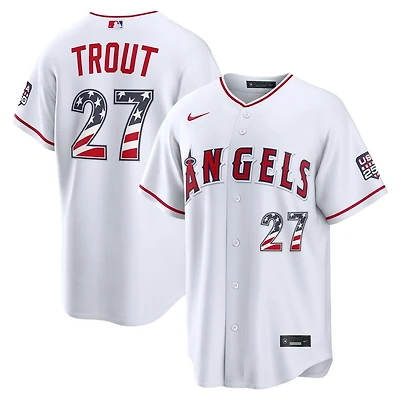 Los Angeles Angels Mike Trout White 2026 USA 250 Fourth of July Home Nike Stadium Player Jersey