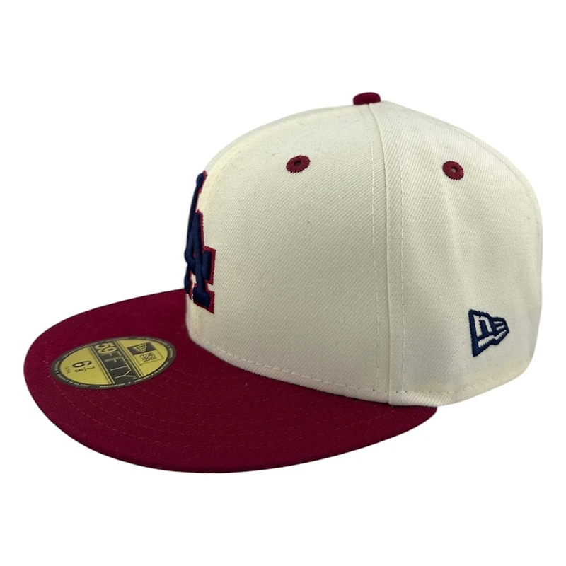 Los Angeles Dodgers Chrome and Burgundy 4th of July 50th Anniversary Patch Grey UV New Era 59FIFTY Fitted Hat
