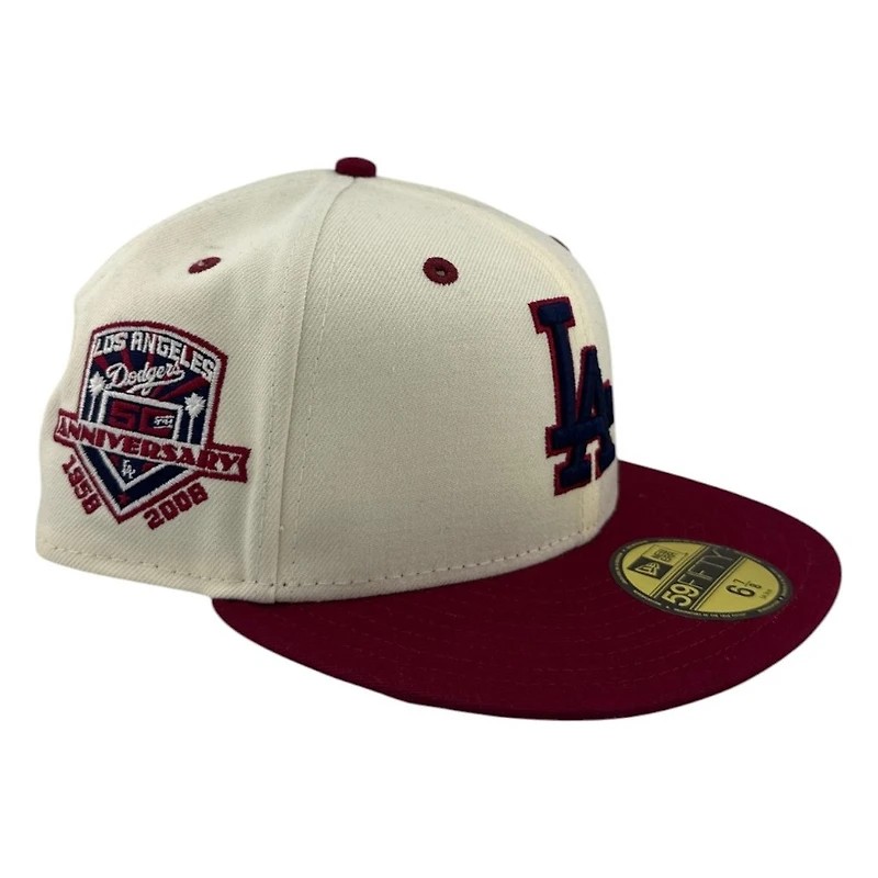 Los Angeles Dodgers Chrome and Burgundy 4th of July 50th Anniversary Patch Grey UV New Era 59FIFTY Fitted Hat