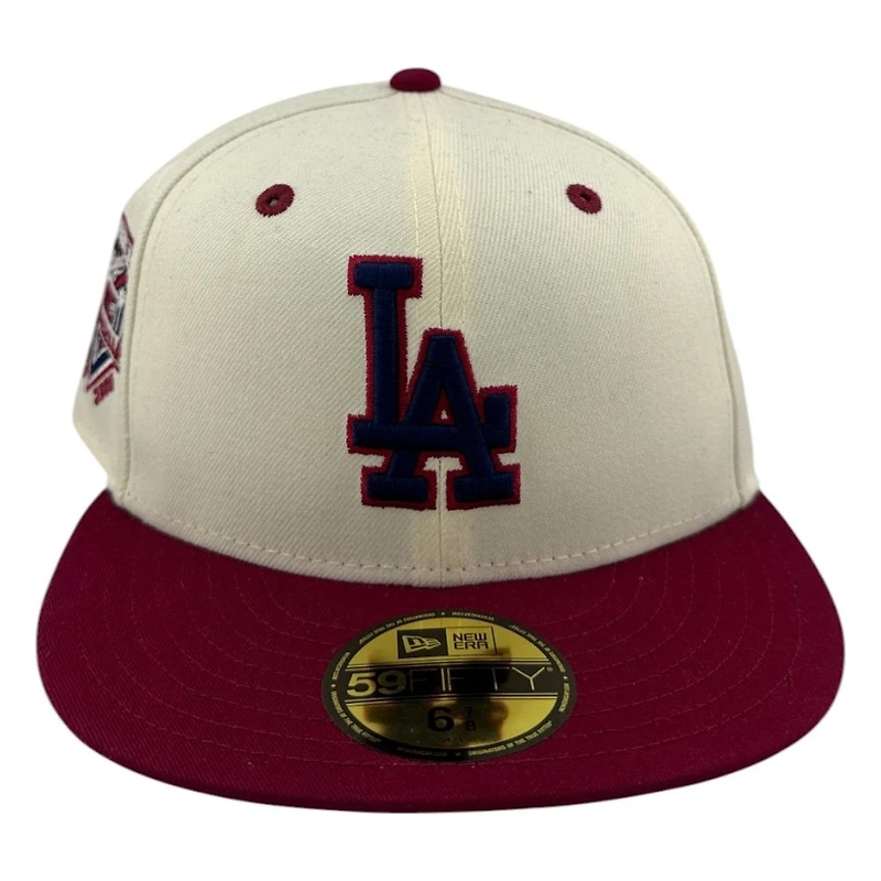 Los Angeles Dodgers Chrome and Burgundy 4th of July 50th Anniversary Patch Grey UV New Era 59FIFTY Fitted Hat