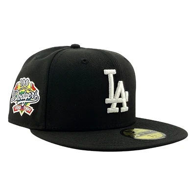 Los Angeles Dodgers Black and White 100th Anniversary Patch New Era 59FIFTY Fitted Hat