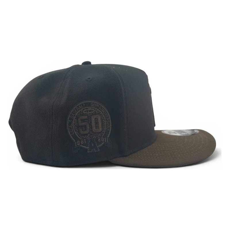 Los Angeles Angels Black and Walnut Brown 50th Anniversary Patch New Era 9FIFTY A-Frame Snapback Hat