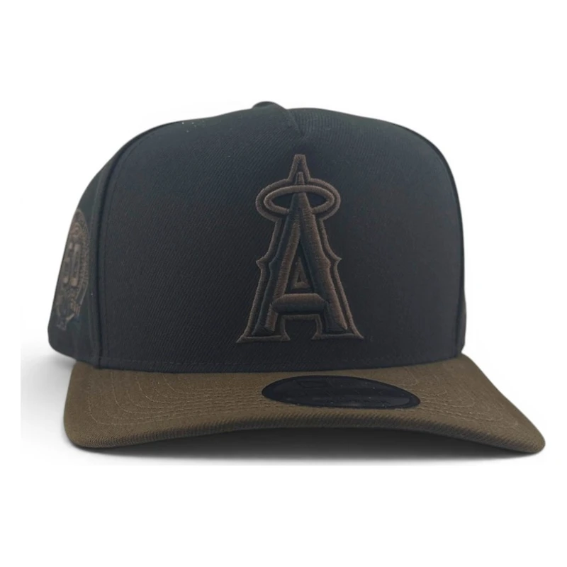 Los Angeles Angels Black and Walnut Brown 50th Anniversary Patch New Era 9FIFTY A-Frame Snapback Hat