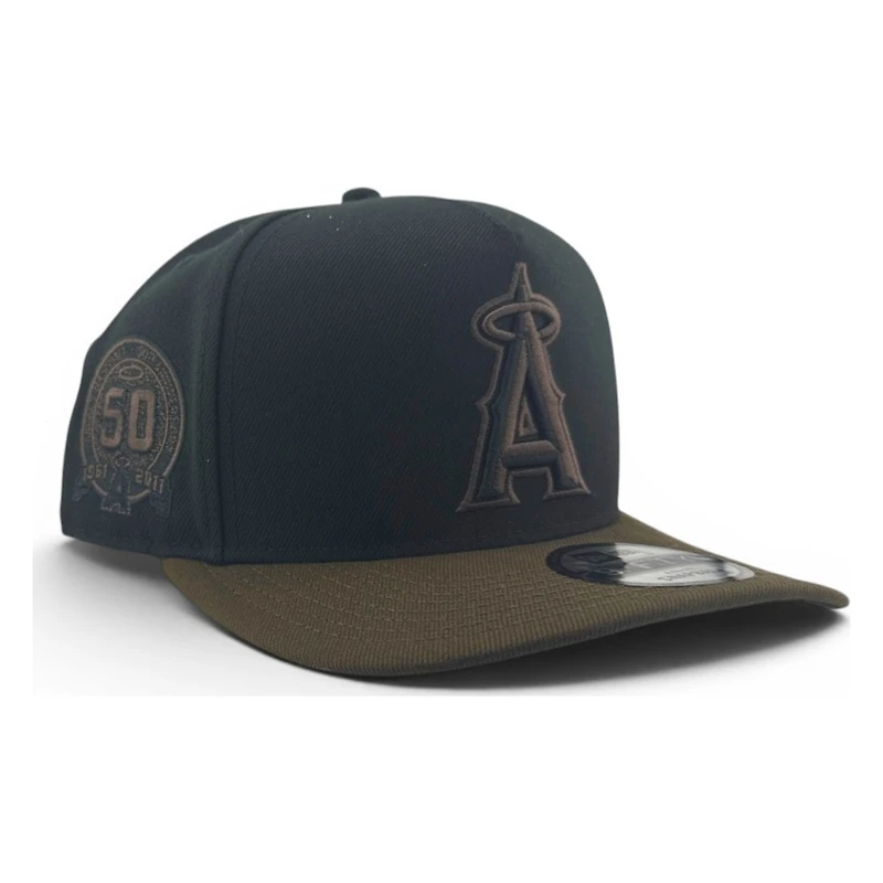 Los Angeles Angels Black and Walnut Brown 50th Anniversary Patch New Era 9FIFTY A-Frame Snapback Hat