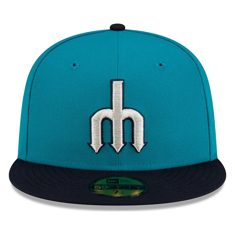 Seattle Mariners Teal and Navy Cream Trident Logo New Era 59FIFTY Fitted Hat